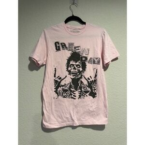 Green Day Graphic T-Shirt Pink Savior Zombie Punk Rock Band Tee Womens Small